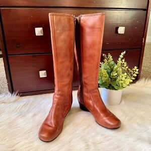 Pikolinos Cognac Leather Wedge Riding Boots | Artisan Classic Style Size 37